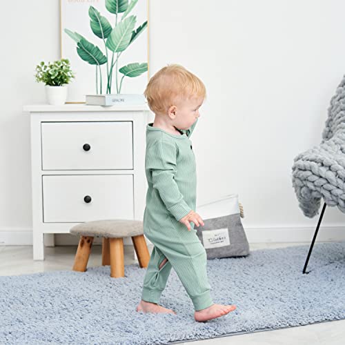 Bafeicao Baby Boy Girl 2 Pack Solid Romper Ribbed Long Sleeve Bodysuit Jumpsuit Infant Knitted Outfits Clothes, Cyan+Green, 6-12M #TOP2