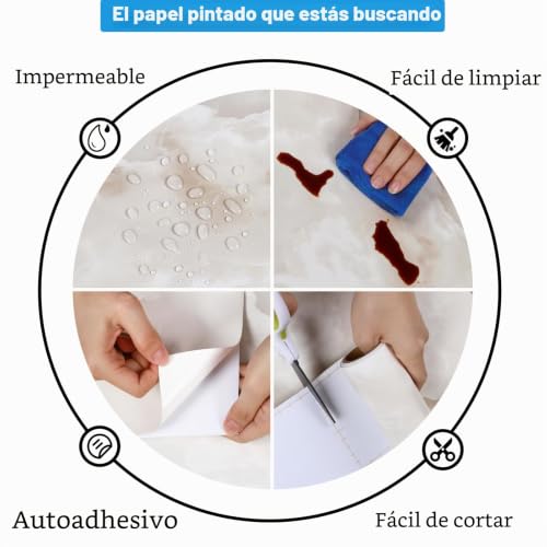 Papel pintado pared impermeable con efecto marmol beige y diseño autoadhesivo para muebles 7