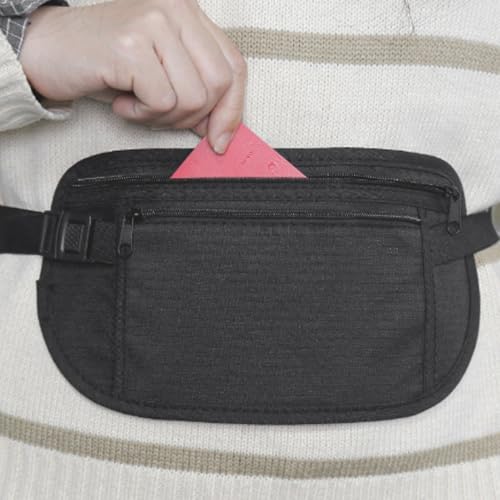 Image of Secure Travel Money Belt, Anti-Theft Passport Holder Travel Wallet for Men Women, adjustable Elastic Concealed Money Belt for Women Men Running Dog Walking (Black)