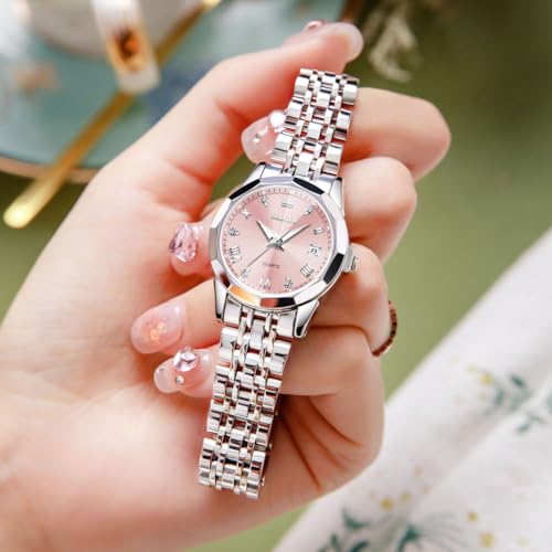 Image of OLEVS Womens Watch Fashion Dress Diamond Female Watches for Ladies Analog Stainless Steel Waterproof Luminous Day Date Two Tone Wristwatch