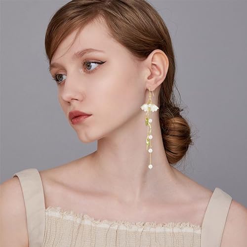 Orchid Flower Dangle Drop Hook Earrings Pearl Crystal Threader Tassel Dangling Wedding Studs Earrings Jewelry for Women2