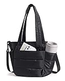 BAGSMART Lunch Bag Women Small Insulated Tote with Lunch Compartment Quilted Lightweight Puffy Tote Bag for Work, Travel, Outdoor, Black