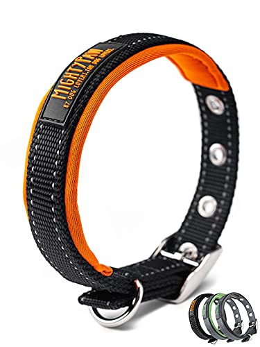 Mighty Paw Sport Collar 2.0 | Weiches Neopren-gepolstertes Hundehalsband mit hoher Sichtbarkeit, reflektierendem Einfädeln und hochwertigem wetterfestem Nylon für kleine und große Haustiere (orange) Cover
