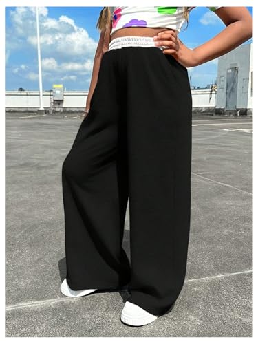 Floerns Girl's Casual Colorblock Elastic Waist Baggy Wide Leg Athletic Sweatpants with Pockets4