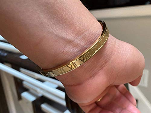 Jaline Gold Silver Rose Gold Plated Bracelets For Men Women Roman Numeral Bangle Bracelet Stainless Steel Personalized Engraved Unisex Gift (Gold 6Mm Womens) #TOP6