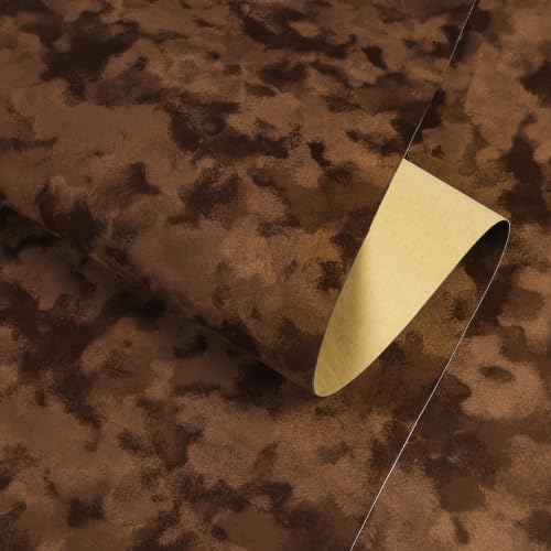 Image of YENHOME Wallpaper Velvet Brown Vintage Vinyl Wall Sticker 40 x 200 cm Vinyl Wall Sticker Luxurious Velvet Brown Room Living Room Comfortable Self-Adhesive Paper for Furniture Cabinets Jewellery Box