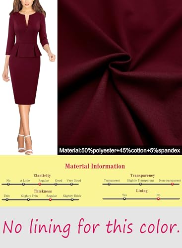 Image of VFSHOW Womens Wear to Work Front Zipper V Neck Peplum Business Office Church Flattering Pencil Sheath Dress