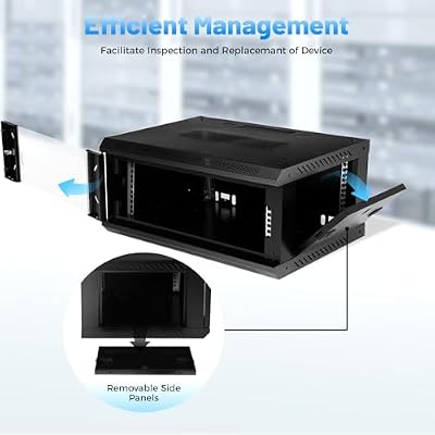 4U Wall Mount Network Server Cabinet, Server Rack Enclosure with Lockable Glass Door & Removable Side Panels Data Cabinet Rack for Offices Schools IT Equipment Black 23.62 * 17.72 * 9.45in