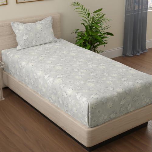 Image of Huesland by Ahmedabad Cotton 144 TC Bedsheet for Single Bed with 1 Pillow Cover | Dark Grey, Dim Grey & Light Grey