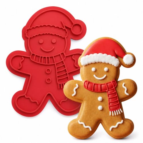 Christmas Cookie Cutters Gingerbread Man Candy Scarf Shape 3D Printed PLA Fondant Cutter with Embosser Stamp 3.5 Inch Xmas Holiday Baking Mold for Decorating Stocking Stuffers Party Favors