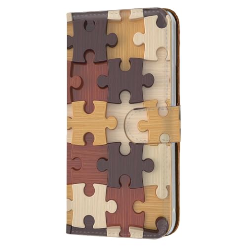 Xperia 1 VI 用 SO-51E SOG13 A401SO 対応 カバー 手帳 スマホケース フレキシブル パズル柄 木目柄 フェイクデザイン ブラウン 090@03m