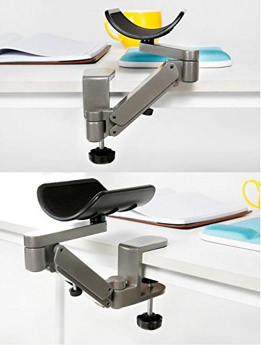 Repose Bras Ergonomique Bureau - Support Avant-bras Articulé 360° - Aluminium 12kg Charge - Noir - Pour Soulager Tensions