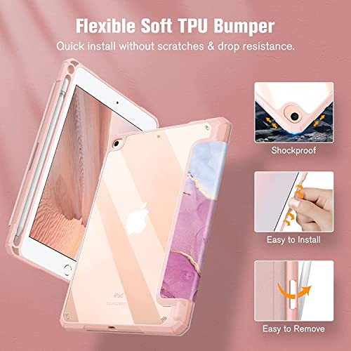 Image of SwooK Hybrid Case for 7.9 inch iPad Mini 5 /4 - Shockproof Clear Back Shell Flip Cover Case (Glittering Marble)