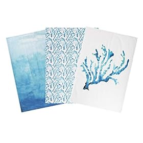 Ocean Beach Theme Kitchen 100% Cotton Dish Tea Towels. Blue Decor Set of 3, Luxury Dish Cloths. Eco Friendly Coastal…