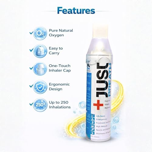 Image of Just Breath Liquid Oxygen Drops /Portable Oxygen Can /Respiratory Support for Health, Recovery, Sports, Outdoor Performance & Altitude /Fresh Pure Natural Canned Oxygen (12 Litre, 250+ Spray, Pack of 12)