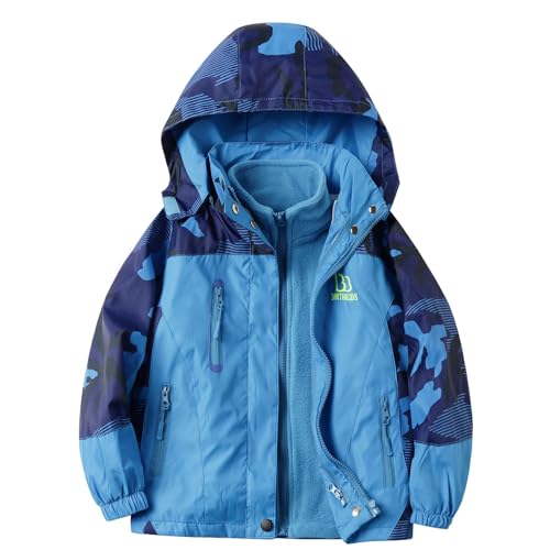 LittleSpring Toddler Kids Coat Girl 3 in 1 Jacket for Boys Waterproof Outerwear Fleece Jackets Warm Blue 4T