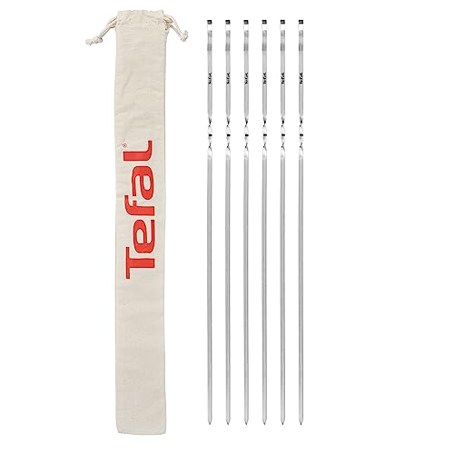 Tefal K185S7 6-teiliges Edelstahl-Spießset | wiederverwendbare Spieße mit flachem Design | inkl. Baumwollbeutel für eine einfache Aufbewahrung | Grillzubehör | Edelstahl