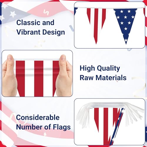 Image of 100FT 4th of July Decorations, 60Pcs 7.8 x 11.8 Inches Pennant American Flags for Outside, Pre-Assemble Patriotic 4th of July Banner for Fourth of July Accessories Independence Day Patriotic Decor