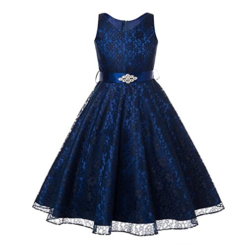 DYKeWei Robe pour Enfants Big Children's Sleeveless Lace Princess Fluffy Dress Girls Wedding Dress Flower Girl Dress Robe Ceremonie Fille 8 Ans Violet (Dark Blue, 2-3 Years)