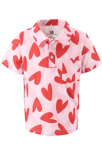 Unique Baby Boys Short Sleeve Hearts Valentines Day Polo Shirt for Toddler and Big Kids (5Y, Dancing Hearts)