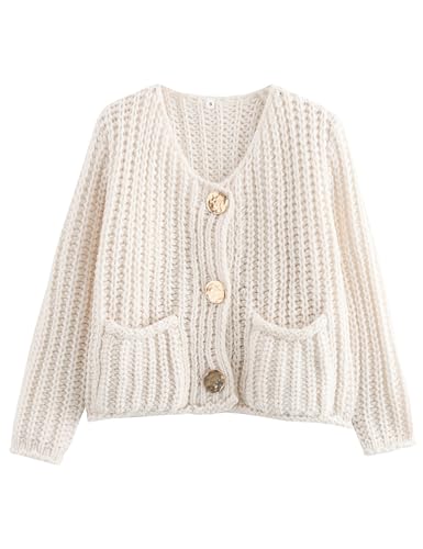 Image of Megfie Cardigan Sweaters for Women Sweaters Womens Knit Cardigan Long Sleeve Open Front Button Down Jacket with Pockets(0815-Beige-M), Medium