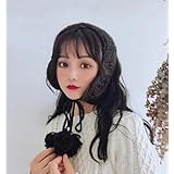 耳当て ニット ボンボン かぎあみ イヤーマフ 韓国 マフラー ブラック