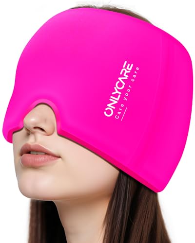 Image of ONLYCARE Migraine Relief Cap, Upgraded Odorless Migraine Ice Head Wrap, Headache Relief Hat for Migraine, Hot Pink