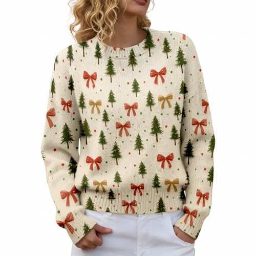 Ugly Christmas Sweaters for Women Tree Print Knitted Long Sleeve ...