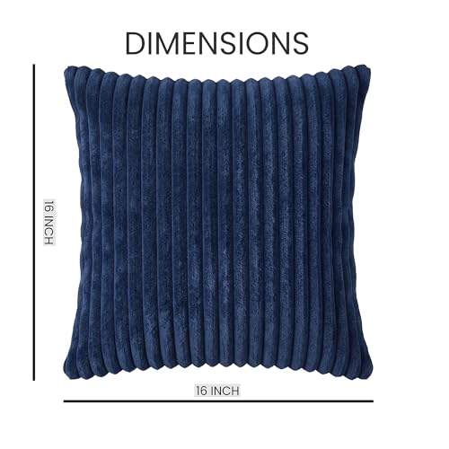 Image of Yellow Weaves Pencil-Stripe Fur Cushion Covers | Soft Polyester | Decorative Sofa & Throw Pillow Covers | 16x16 Inches, Pack of 2 (Blue)