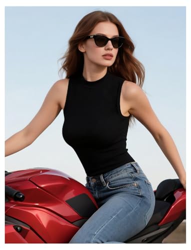 Womens Sleeveless Mock Turtleneck Tank Top Slim Fit Shirt Lightweight Layering Tee Casual Office Wear2