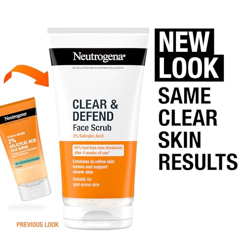 Neutrogena Clear & Defend Facial Scrub (1x 150ml), Oil-Free Face Scrub Suitable for Oily and Spot-Prone Skin, Facial Exfoliator with 2% Salicylic Acid Clinically Proven to Defend Against Breakouts - Image 4