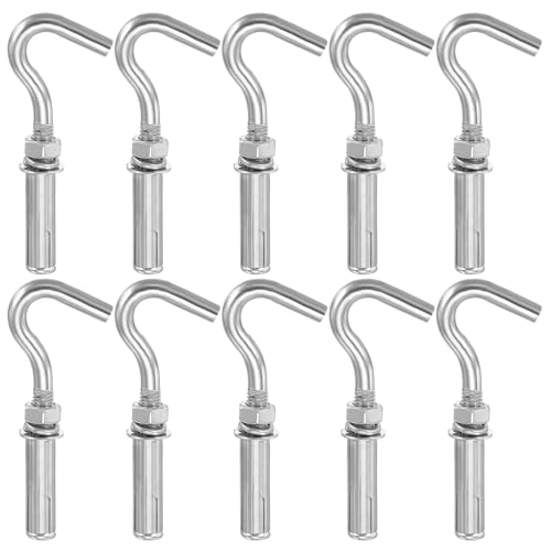 MECCANIXITY Concrete Wall Hook Expansion Hook Open Cup Screw M6x80mm 304 Stainless Steel for Indoor Outdoor Ceiling Concrete Walls Masonry, Pack of 10