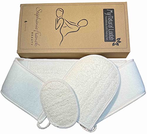Set de baño con esponja natural Luffa exfoliador corporal y facial con cepillo para la espalda, guante y almohadilla exfoliadora para la ducha Cover