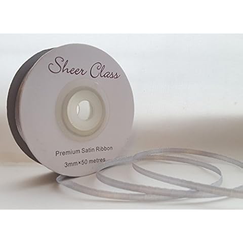 single roll of Silver Double faced Satin Ribbon 3mm, 10mm, 16mm, 25mm widths (3mm x 50M) Cover