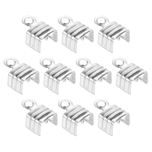 uxcell 100Pcs 5 x 7.5mm Fold Over Cord Ends, Cord Tips Leather Rope End Caps, Crimp Clamp Clasp Fastener Loop for DIY Jewelry Craft Making, Silver White