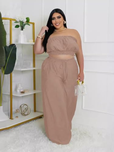Image of Two Piece Sets for Women Summer Outfits Crop Tops and Wide Leg Pants Sets Sexy Jumpsuits Vacation Outfits with Pockets