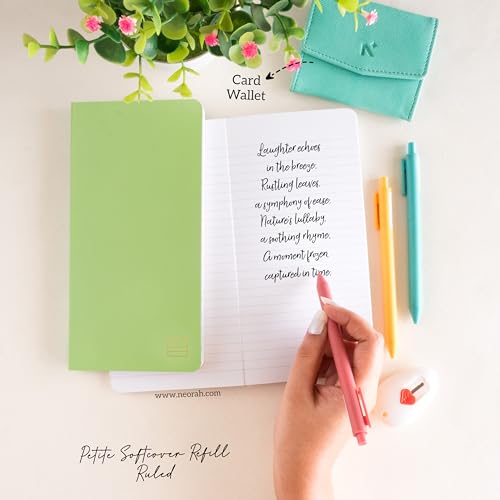 Image of NEORAH - PETITE Ruled Notebook SOFT COVER|Organiser REFILL |Ruled Journal | 110 GSM | 160 pages (Size 21 cm x 10.5 cm) notebook, Journaling Writing Note Taking Diary, Travellers Notebook - LIGHT GREEN
