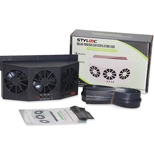 STYLOOC Solar Powered Car Window Windshield Auto Air Vent Fan Auto Ventilator System,Exhaust Fan Vehicle Radiator Vent with Ventilation(Black)