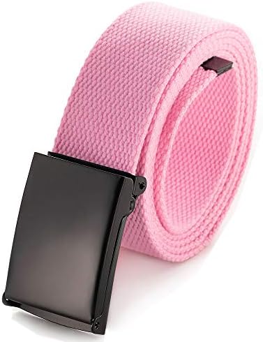 Cut To Fit Canvas Web Belt Size Up to 52" with Flip-Top Solid Black Military Buckle (Light Pink)
