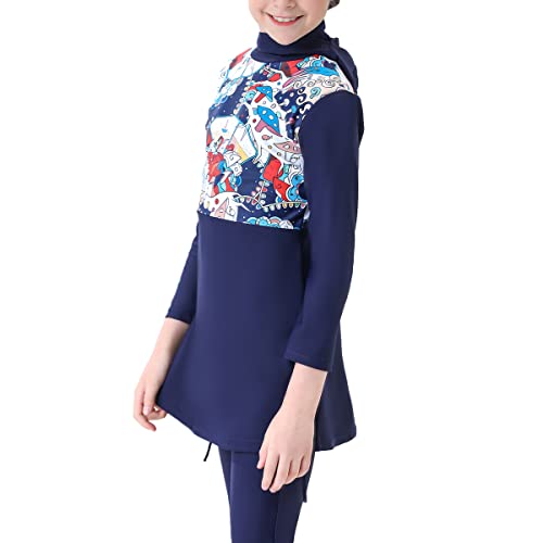 Image of ODIZLI Kids Girls' Rash Guard Sets Islamic Hijab Swimwear Muslim Modest Long Sleeves Shorts Pants Beachwear Hoodie Hat 2 PCS