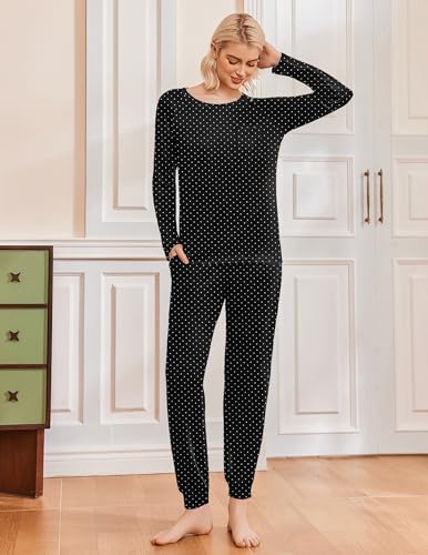 Image of Ekouaer 2 Pack Womens Pajama Sets Long Sleeve Pjs Soft Comfy Lounge Set