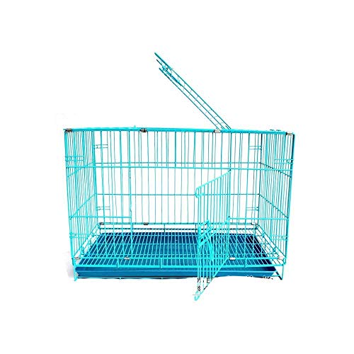 Image of Woofy Dog Cage - Powder Coated, Double Door Folding Metal Cage /Crate /Kennel with Removable Tray and Paw Protector for Dogs, Cats and Rabbits (Blue, 18 Inch)
