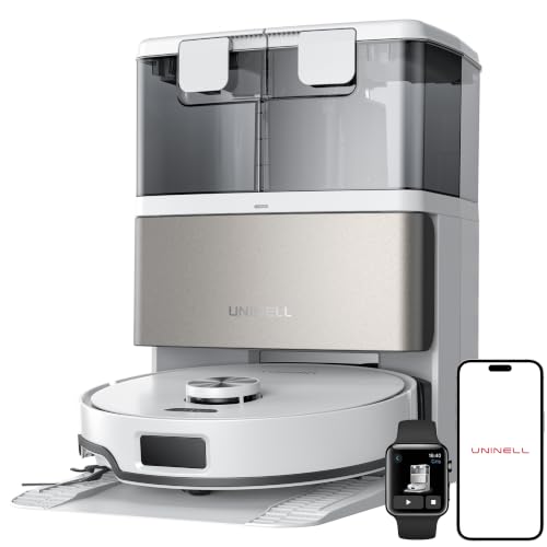 uninell Zenith10 Robot Vacuum and Mop, 25000Pa, Edge Cleaning, Zero-Tangle System, Self-Cleaning Dock with Hot-Water Mop Washing for Hands-Free Off White