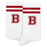 SSQBZU Striped Initial Socks with the Letter ‘B’ in Red, Socks for Adult, Teens, Men&Women, Gifts for Friends, Family, etc., Gifts for Birthday, Back to School, Graduation, Christmas.(226)