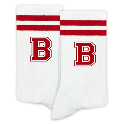 SSQBZU Striped Initial Socks with the Letter ‘B’ in Red, Socks for Adult, Teens, Men&Women, Gifts for Friends, Family, etc., Gifts for Birthday, Back to School, Graduation, Christmas.(226)
