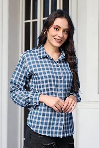 Image of POPWINGS Casual Checks Print Shirt for Women | Cotton Full-Sleeves Women Shirt | Summer Shirt for Women | Stylish Shirt for Women