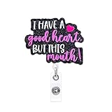 ANDGING Funny Badge Reels Retractable for Nurses Cute Badge Reel Holder I Have a Good Heart But This Mouth Glitter Nursing Badge Clip RN CNA LPN LVN Medical Badge Holder ID Card Office Accessories