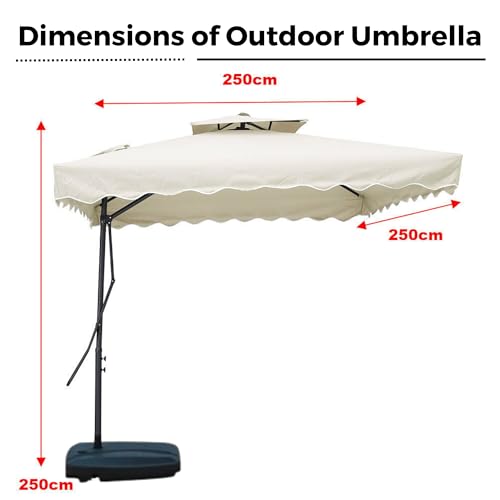 Image of THESHELTERS Side Pole Square (250x250cm) Outdoor Garden Umbrella with Movable 60KG Water Base Stand for Patio, Terrace, Cafe and Balcony | Waterproof Big Size Outdoor Umbrella