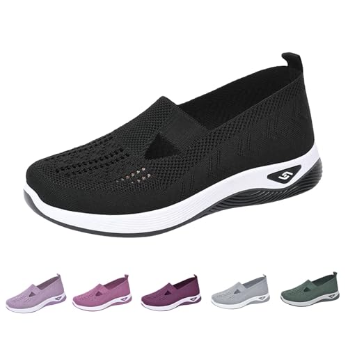 Generic Women's Woven Orthopedic Breathable Soft Shoes Go Walking Slip on Diabetic Shoes Hands Free Sneakers Arch Support