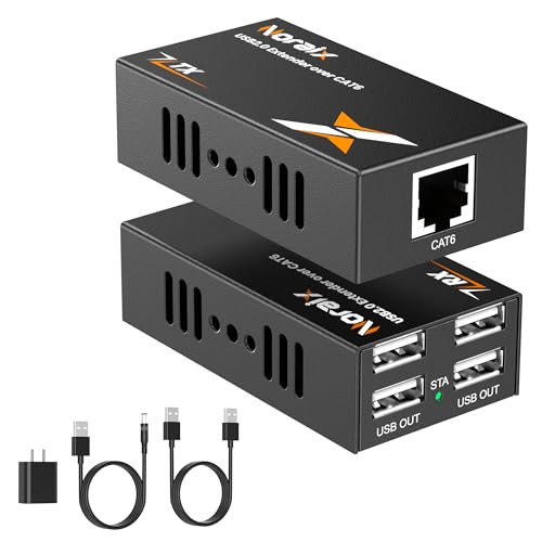 Image of USB 2.0 Extender Over Ethernet Cat6 /7 Up to 164ft /50m, 4 USB Hub Ports Extender Sender & Receiver, Plug and Play, 480Mbps, PoC Power Over Cable (RX), Built-in ESD Protection for PC, Printer